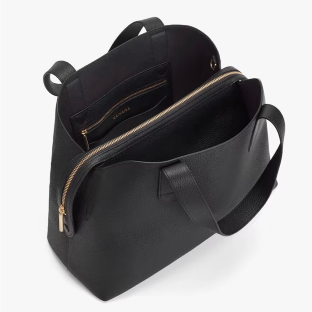 Cuyana Black Tote with Gold Accents